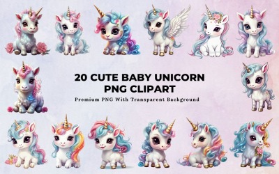 20 süße Baby-Einhorn-PNG-Cliparts