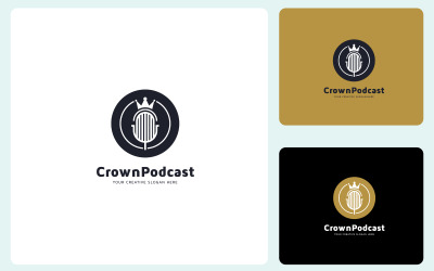 Modèle de conception de logo de podcast de couronne