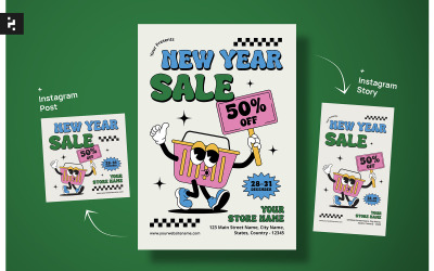 Folleto retro de venta de año nuevo