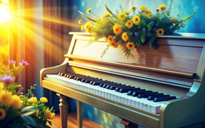 Trilha cinematográfica de fundo de piano alegre