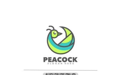Ilustração de design de logotipo de mascote simples pavão