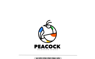 Plantilla de diseño de logotipo de línea simple de pavo real