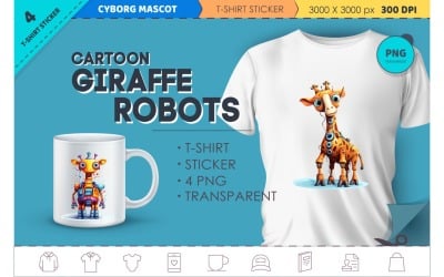 Cartoon giraffe robots. T-Shirt, Sticker.