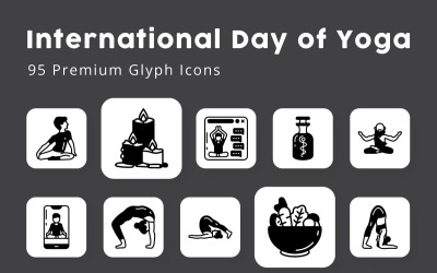 Día Internacional del Yoga 95 iconos de glifos premium