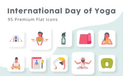 Día Internacional del Yoga 95 Íconos Planos Premium