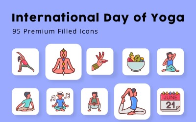 Día Internacional del Yoga 95 Íconos Premium Rellenos