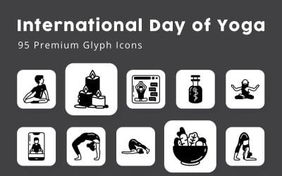 Internationale dag van yoga 95 Premium Glyph-pictogrammen
