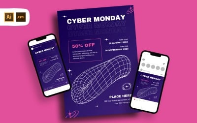 Y2K Navy Modern Cyber Monday Flyer Mall