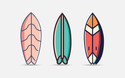 Icona della tavola da surf impostata in stile piatto. Illustrazione vettoriale della tavola da surf