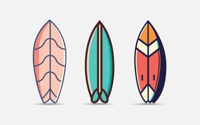 Ikona deski surfingowej ustawiona w stylu płaski. Ilustracja wektorowa deski surfingowej