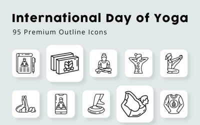 Internationella dagen för Yoga 95 Premium kontur ikoner