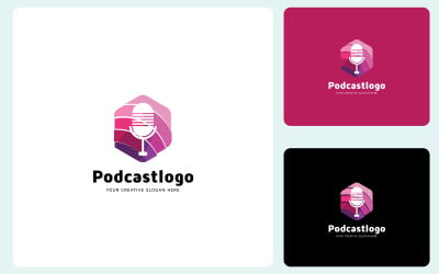 Modèle de conception de logo de musique de podcast hexagonal créatif