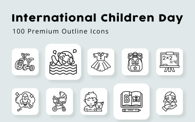 Día Internacional del Niño 110 iconos de contorno premium