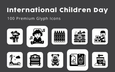 Día Internacional del Niño 110 iconos de glifos premium