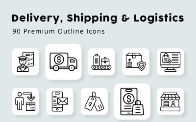 Dostawa, wysyłka i logistyka 90 ikon konturów premium