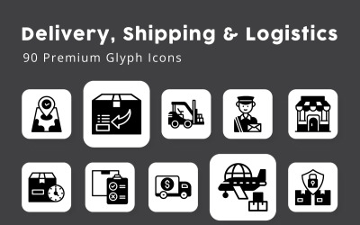 Entrega, remessa e logística 90 ícones de glifo premium