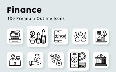 Finanzas 100 iconos de contorno premium