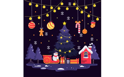 Flacher Stadthintergrund mit Weihnachtslichtillustration