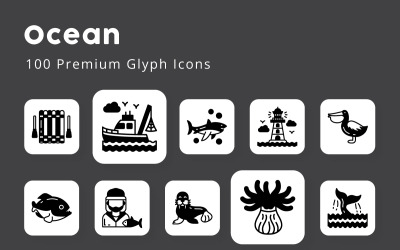 Ikony glifów premium Ocean 100