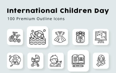 International Children Day 110 Premium Outline Icons
