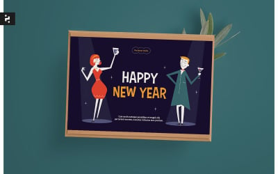 New Year Greeting Card Mid Century Theme