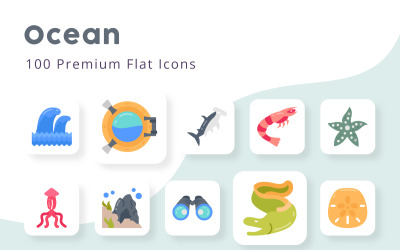 Ocean 100 płaskich ikon premium