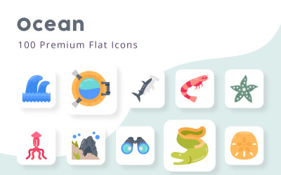 Océano 100 iconos planos premium