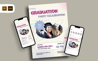 Plantilla de volante de celebración de graduados minimalista Y2K