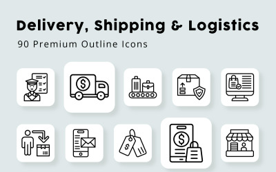 Szállítás, szállítás és logisztika 90 prémium körvonalú ikon