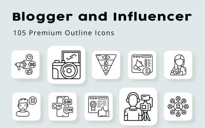 Bloger i influencer 105 ikon premium w zarysie