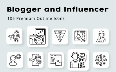 Blogger en beïnvloeder 105 Premium overzichtspictogrammen
