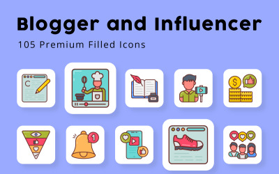 Blogger en influencer 105 premium gevulde pictogrammen