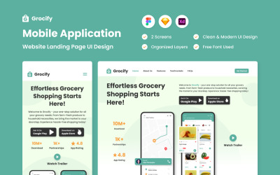 Grocify - página inicial do site do aplicativo móvel