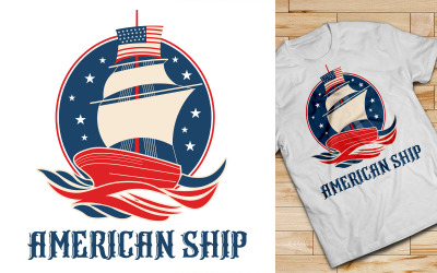 Diseño de camiseta de barco americano.