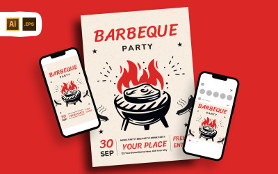 Modèle de Flyer de fête barbecue illustratif vintage