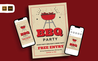 Modello di volantino per festa barbecue con ingresso gratuito