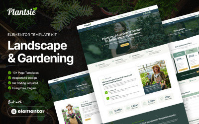 Plantsie - Kit Elementor de serviço de paisagem e jardinagem