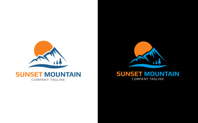 Berg, rots, heuvel, zonsondergang berg logo sjabloon
