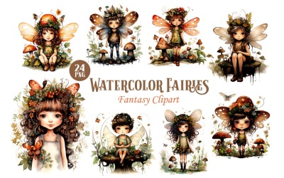 Fadas em aquarela. Fantasia PNG clipart.