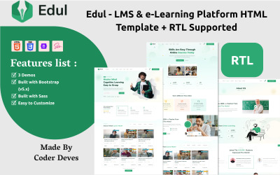 Edul - LMS &amp;amp; e-Learning Platform HTML-mall + RTL stöds
