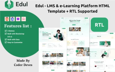 Edul - LMS ve e-Öğrenim Platformu HTML Şablonu + RTL Destekli