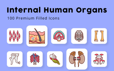 Órgãos humanos internos 100 ícones preenchidos premium