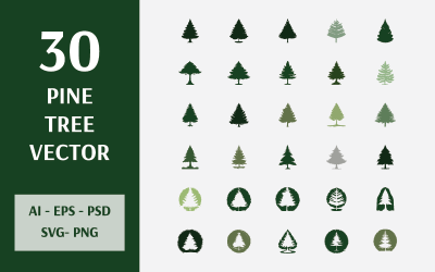 Pine Tree Vector (30 element - 3 logotypmallar)