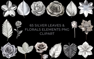 65 Silver Leaves &amp;amp; Florals Clipart