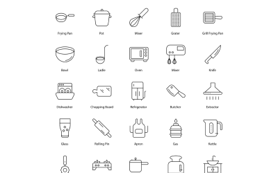 Conjunto de iconos de cocina y utensilios de cocina