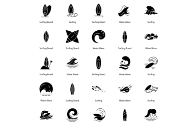 Surfování Glyph Icon Bundle Surf ikony Set