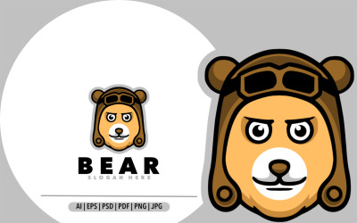 Aranyos medve pilóta logo tervezés illusztráció