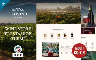 Clovind - motyw PrestaShop dotyczący wina, sklepu monopolowego i winnicy