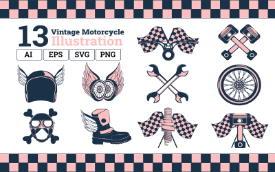 Vintage motorkerékpár színes - illusztráció