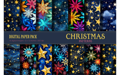 Christmas star patterns. Digital Paper.